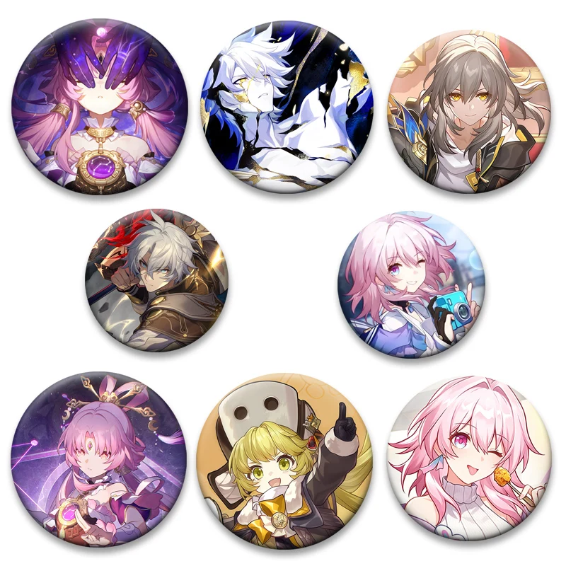 March 7th,Fu Xuan,DanHeng,Hook,Stelle,Caelus,Cyrene,Khaslana Cartoon Character Pin Exquisite Round Brooch Anime Collection Badge