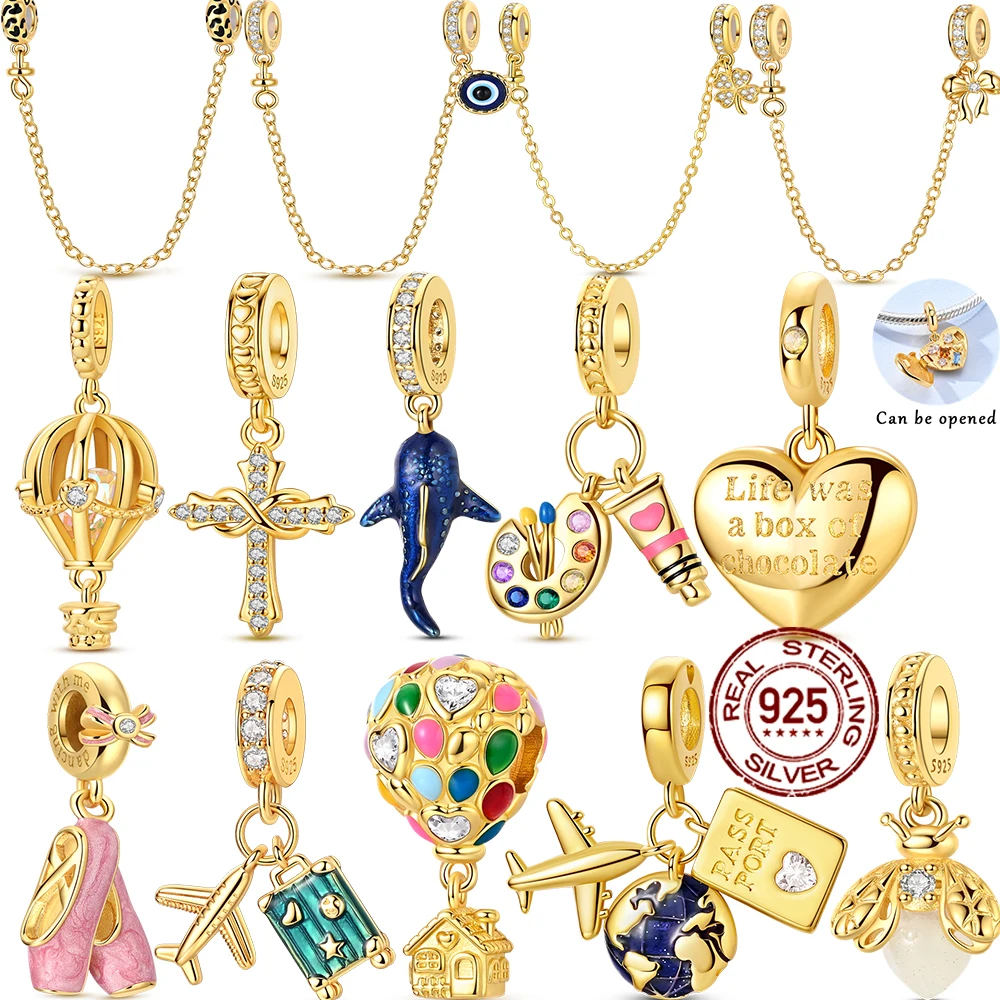 

Original 925 Silver Gold Charms Beads Fit Bracelet DIY Firefly Whale Ballet Shoes Pendant For Woman Jewelry