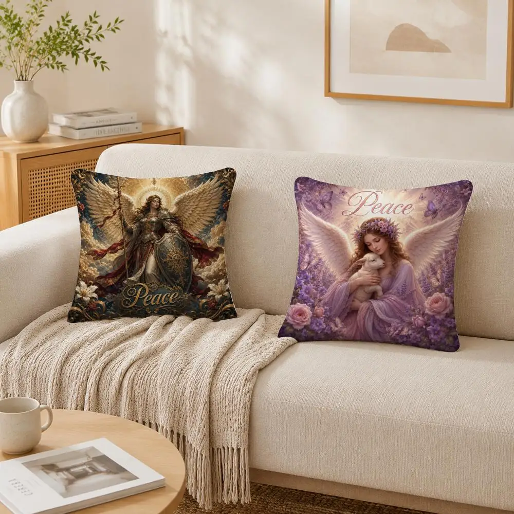 Angel Wing Divine Guardian Cushion Cover Double-Sided Plush Sofa Cushion Covers Organic Breathable Invisible Zipper