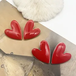 Love Heart Romantic Earring Stud Red Enamel Sweet Brincos For Women's Gifts
