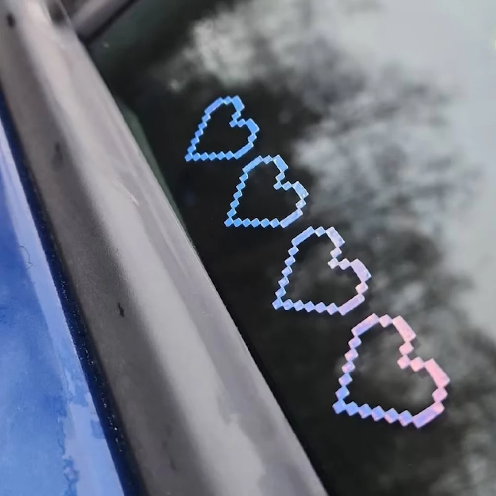 Pixel Hearts Bling Bling Holographic Car Stickers Vinyl Windowshield Bumper Lamper Decor Decals Waterproof