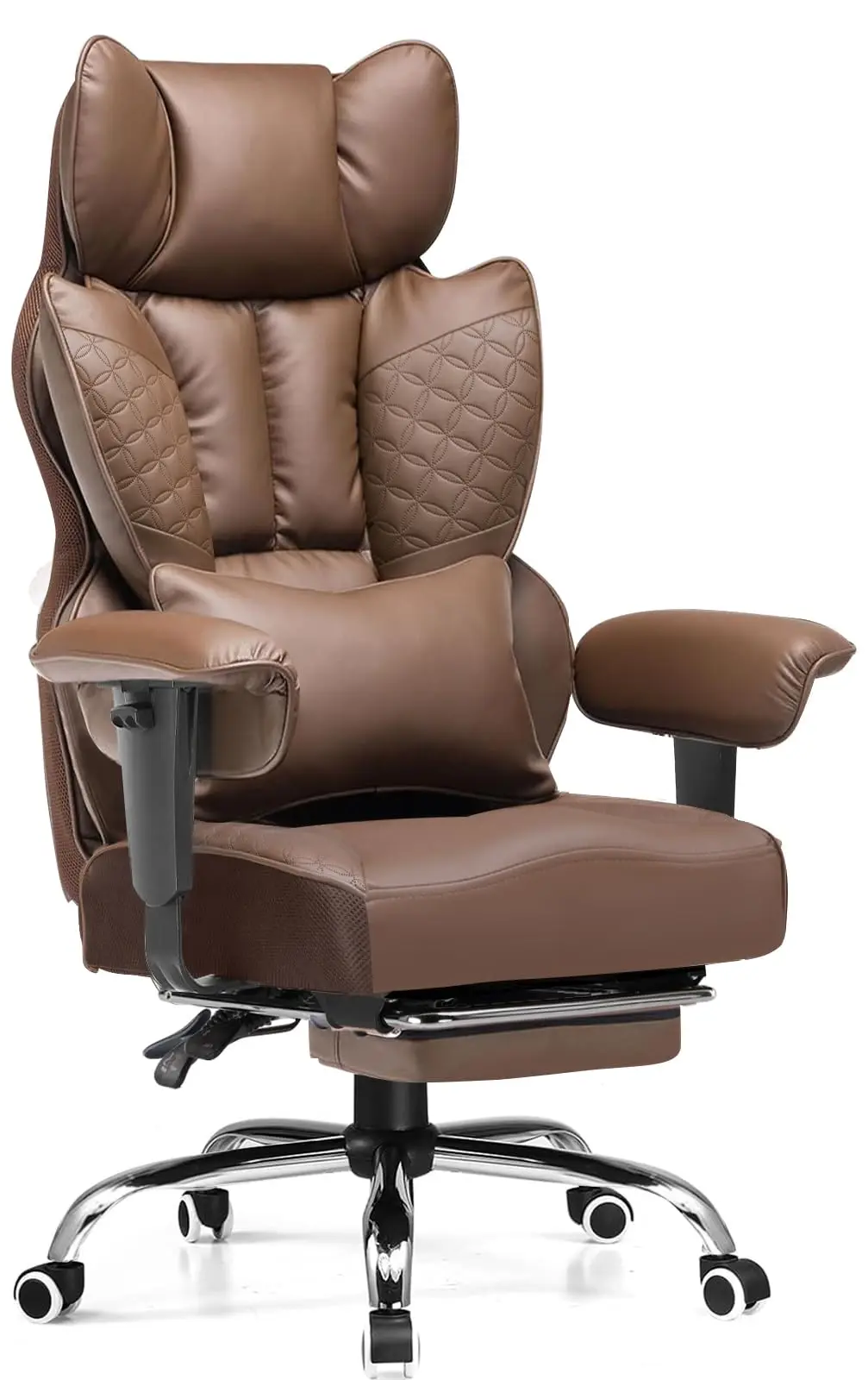 

Big And Tall Office Chair With Footrest High Back Lumbar Support Ergonomic Wide Seat 400lbs Capacity Brown