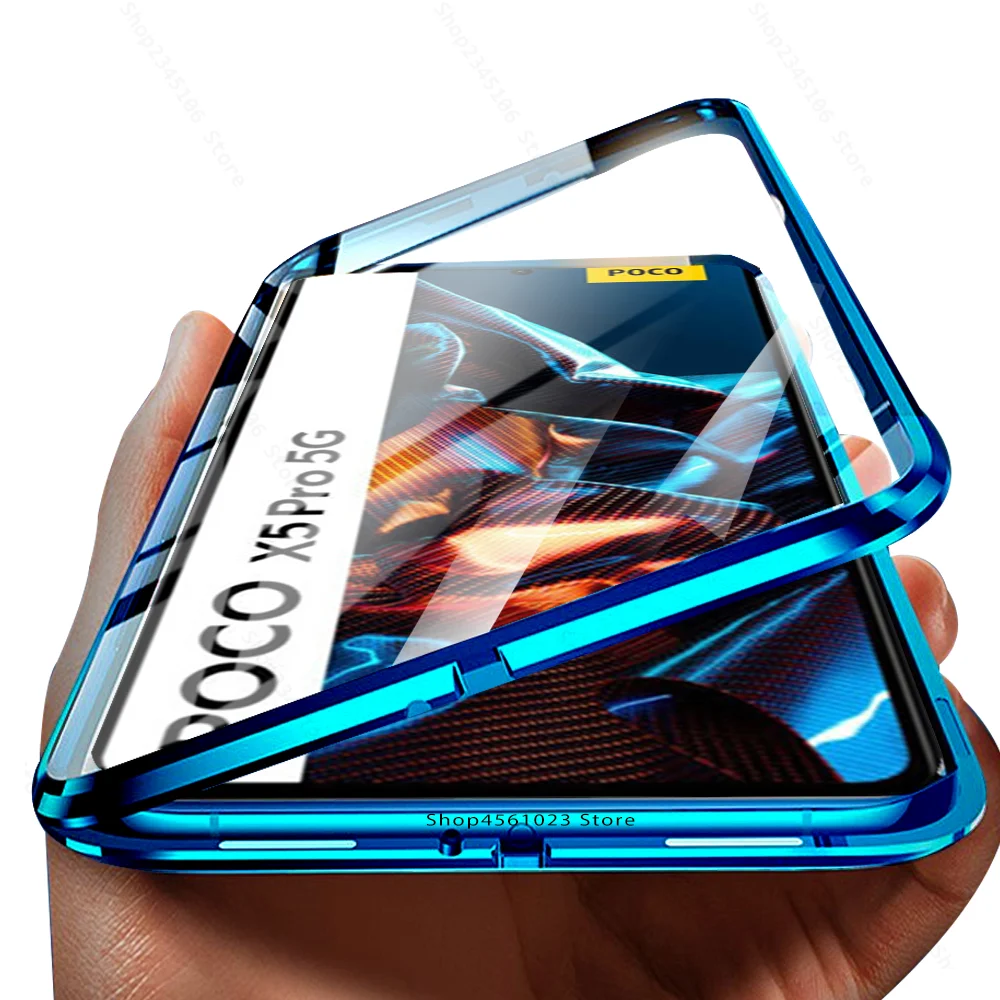 PocoX5Pro Case 360° Magnetic Flip Double-side Protective Glass Cover Coque For Xiaomi Poco X5 X6 Pro 5G PocoX5 Poko X5Pro X6Pro