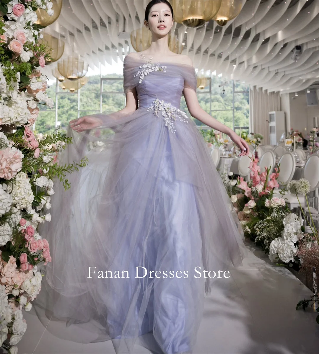

FANAN Off Shoulder Tulle A-Line Evening Party Dresses Korea Purple Corset Wedding Women Gowns Event Prom Gowns Customized