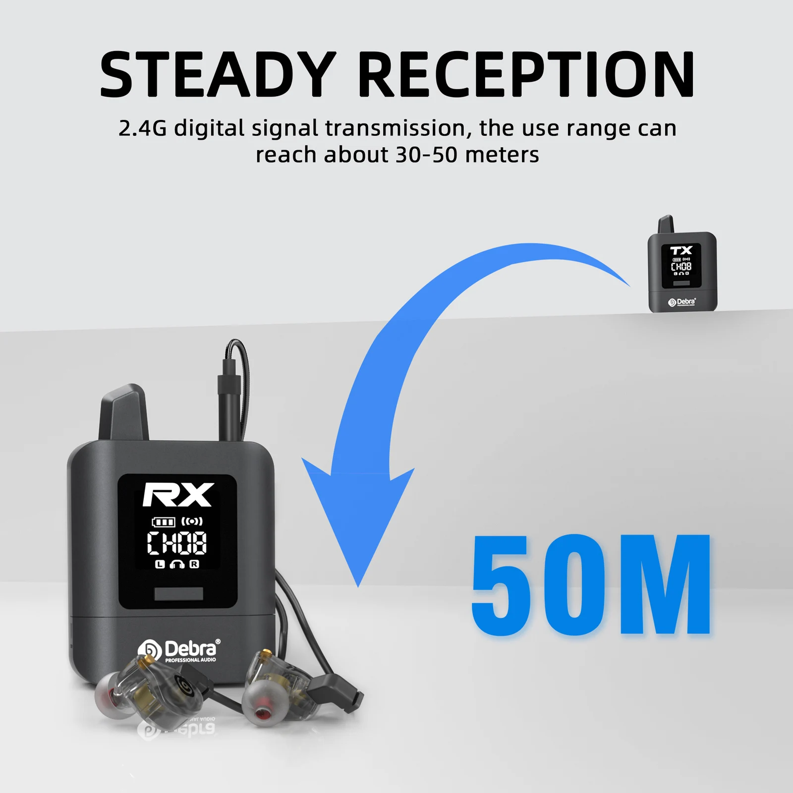 ST-mini 2.4G Wireless In-Ear Monitoring System, Stereo HD Audio, 30-50m Range, 11 Channels, 10H Battery, Type-C Charging, for Li