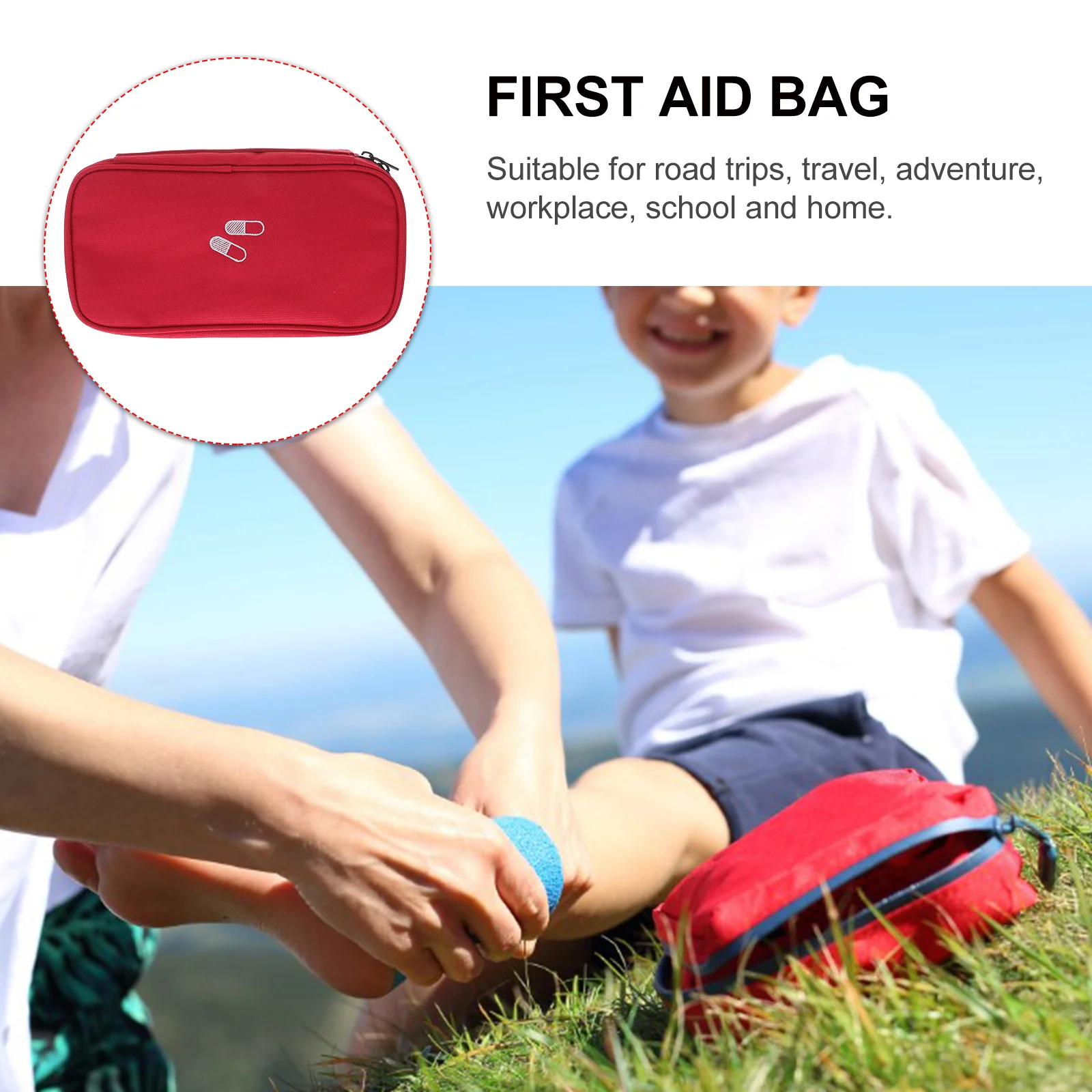 مجموعة أدوات الإسعافات الأولية في حالات الطوارئ، مجموعة طبية كلاسيكية بنمط متقاطع للوصول السريع للمنزل والمكتب والخارج باللون الأحمر