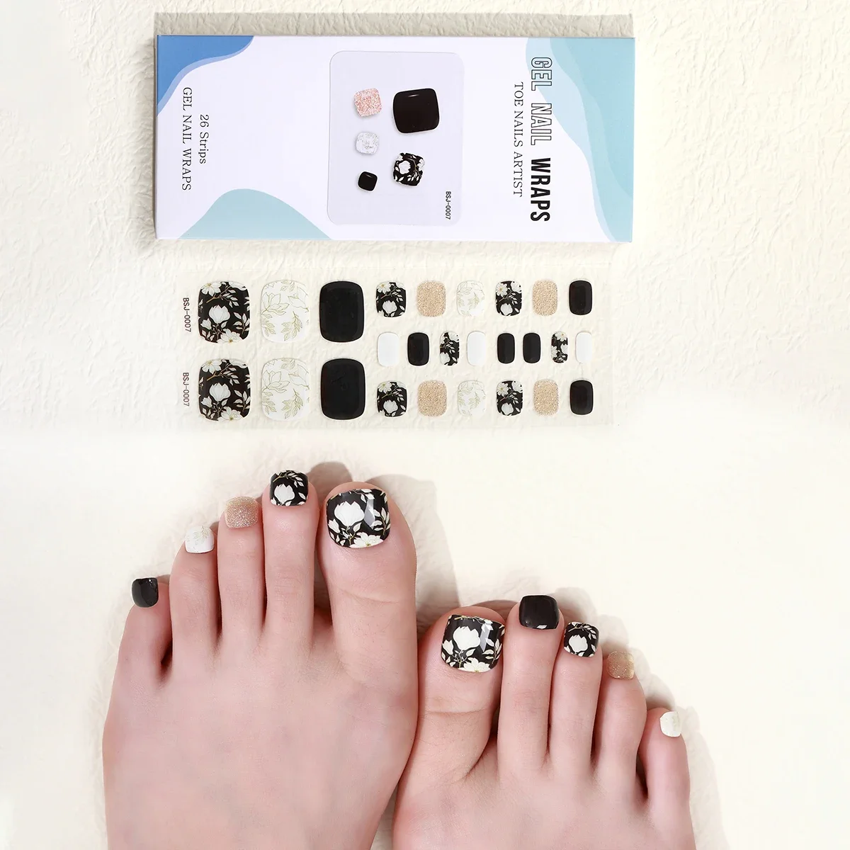 

26Tips Toe Gel Nail Stickers Korean Full Cover Self-Adhesive Foot Strips UV Lamp Need Waterproof Sliders Manicure Accessories