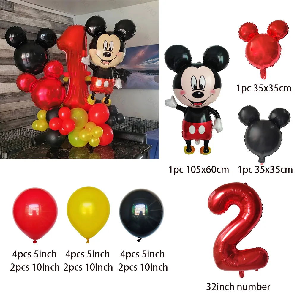 22 pçs/set disney mickey mouse balões de alumínio vermelho preto balões de látex 32 polegada número bolas aniversário chá de fraldas festa decoração