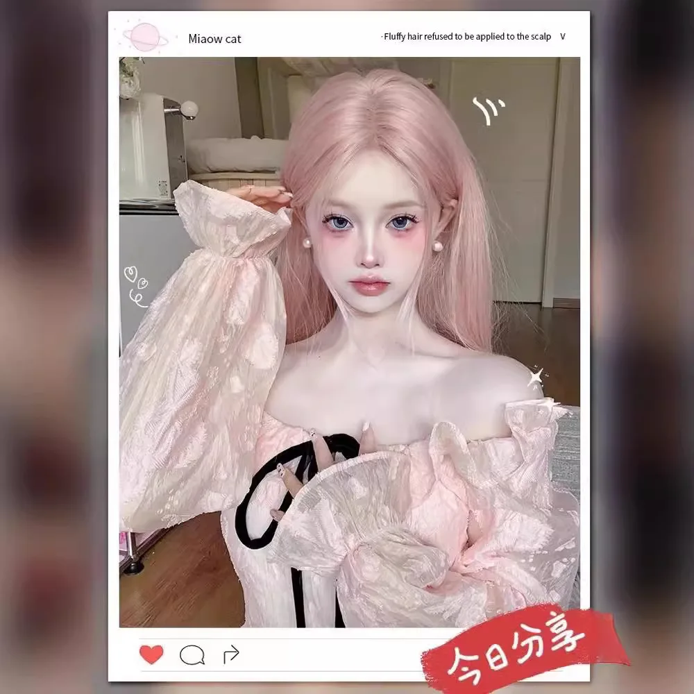 Synthetic Wigs Women  Summer New Style, Daily Photo-taking,Girl Group,Warm Pink,Realistic Lace,Long Straight Hair,Sweet and Cute
