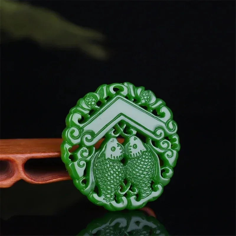 

Natural Jade Green Hand Carved Pisces Pendant Fashion Boutique Jewelry Men's and Women's Opportunity Necklace Gift Accessories