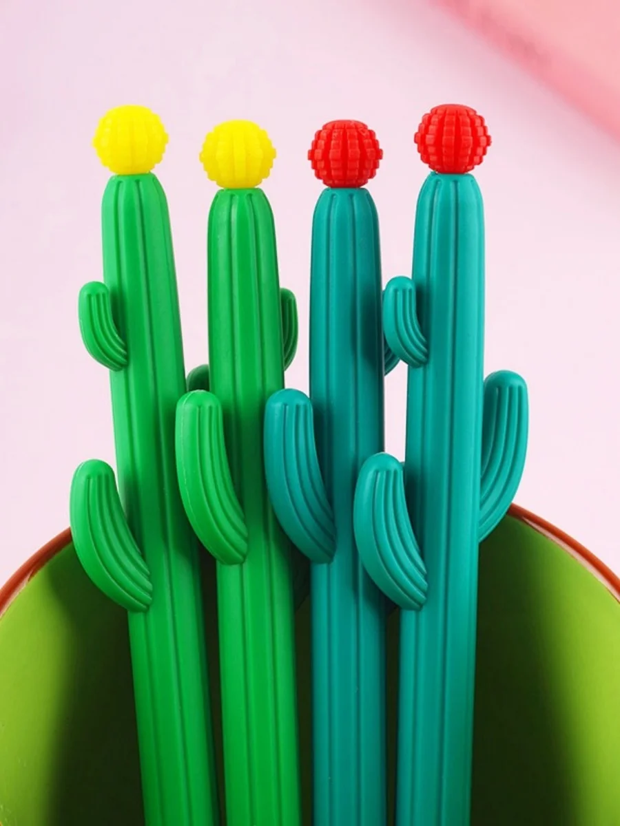 Korean Style Cute Cartoon Silicone Pen Three-arm Cactus Gel Pen Creative Stationery Cactus Shaped Signature Pen