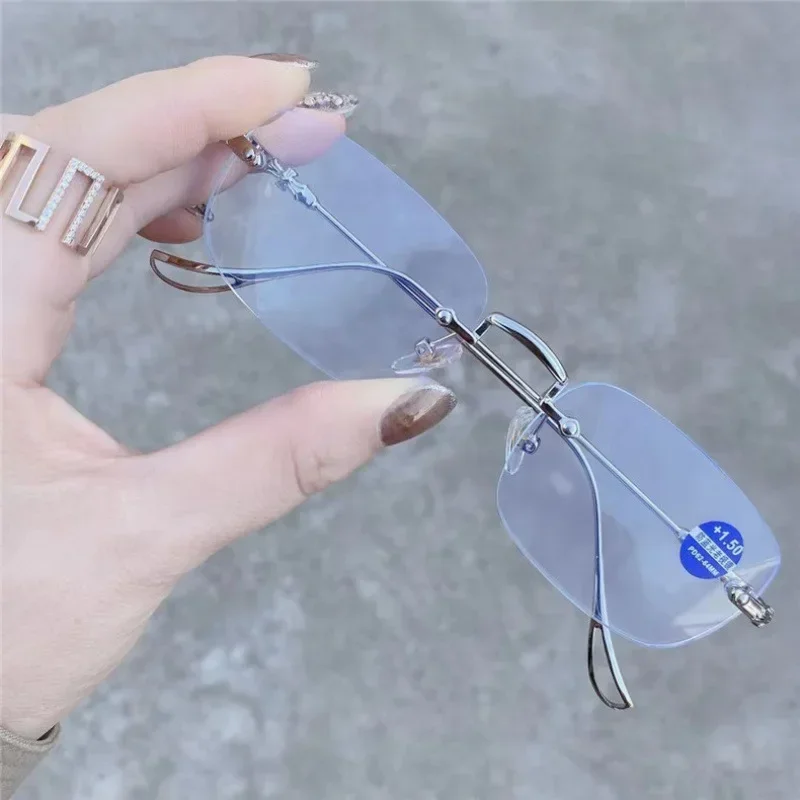 Luxus Diamant Cut Lesebrille Frauen Randlose Anti Blau Licht Brillen Damen Plus Rezept Brillen Dioptrien 0 Bis + 4,0 – Detail 12