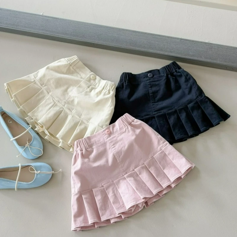 Japan Korean Style Girls 3D Pleated Short Skirt Campus Wear Anti Slip Inner Safety Half Pleated Skirt For Kids