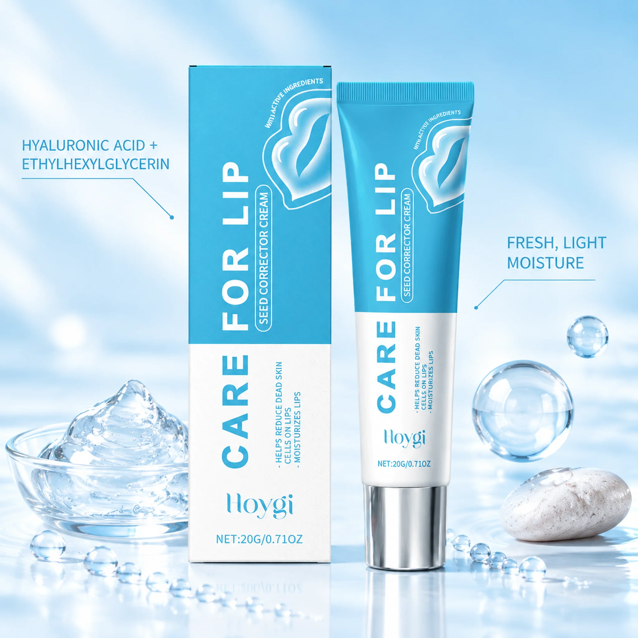 Lip Moisturizing Cream with Hyaluronic Acid, Deep Hydrating Lip Care for Dry & Chapped Lips, Long-Lasting Soft & Plump Lips, 20g
