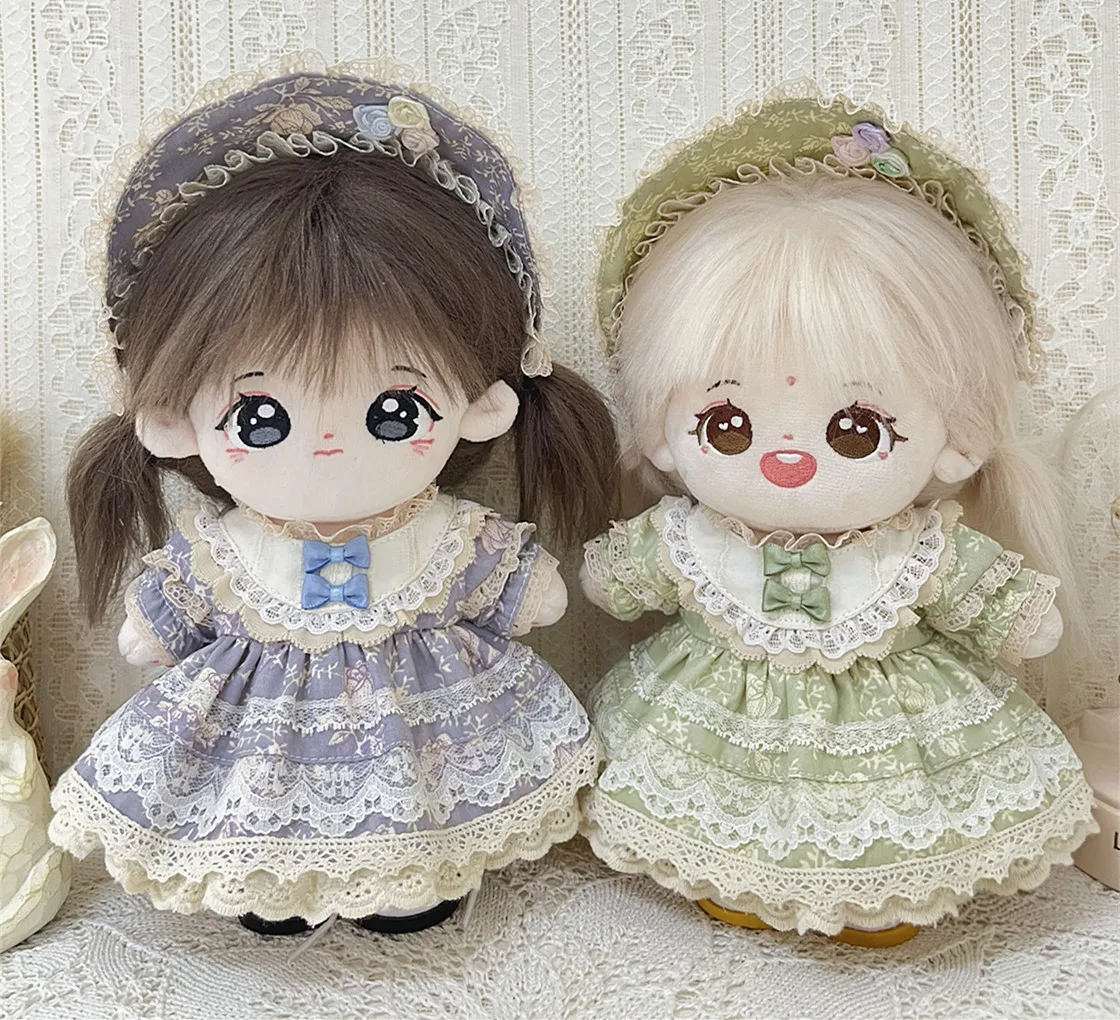 20cm doll clothes new cotton doll doll clothes spot dark department retro floral lace dress headwear + dress