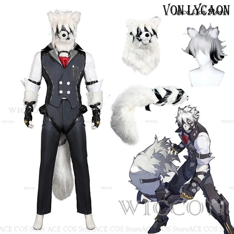 Von lycaon cosplay traje máscara peruca jogo zenless zona zero victoria limpeza lobo von lycaon orelhas cauda plus size XS-XXL