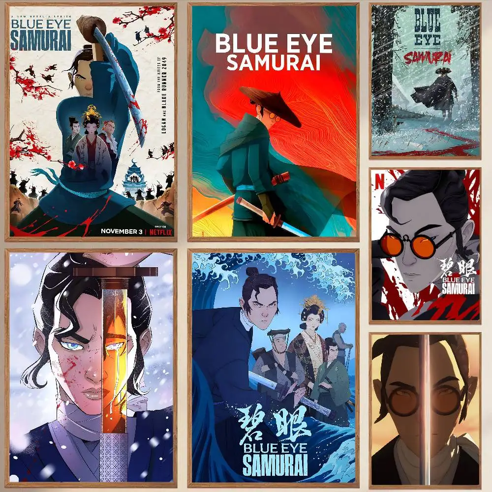 Blue Eye Samurai Anime Poster HD Art Sticky Wall Poster Wasserdichte ästhetische Dekor für Zuhause Wohnzimmer.