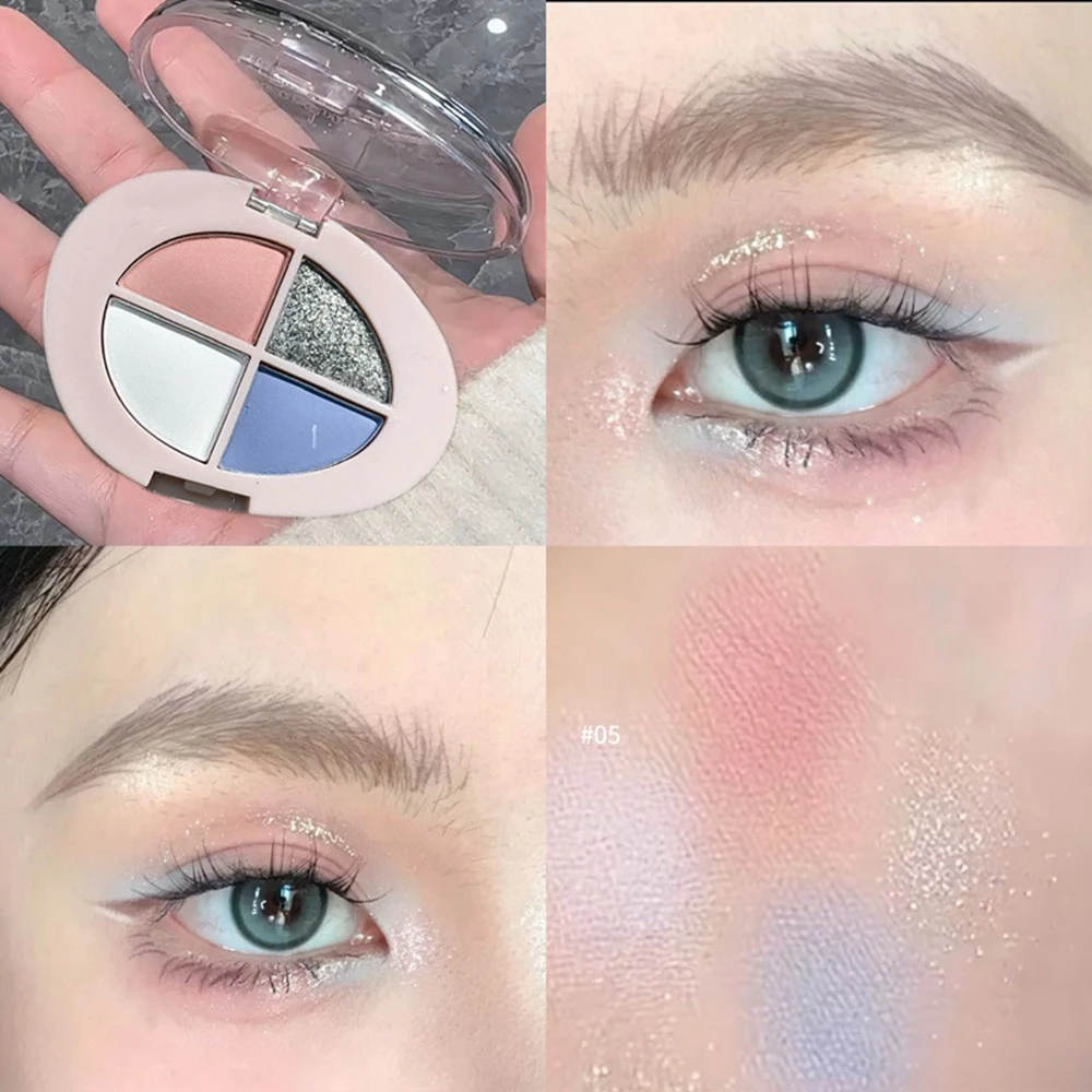 4色低彩度マットアイシャドウブラウンパール光沢ハイライタークリアダイヤモンドアイブライトンシマーアイシャドウパレット