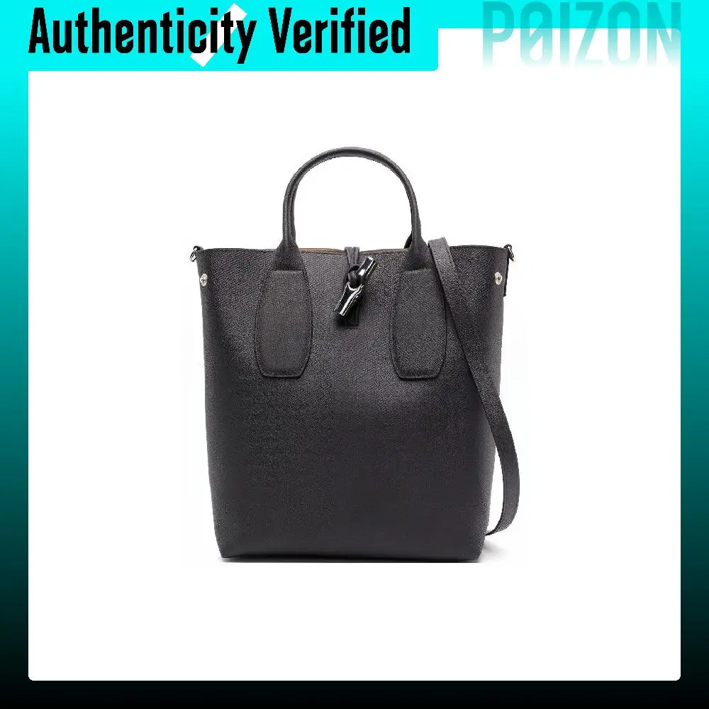 LONGCHAMP Le Roseau Cow Leather Tote Bag, Shopping Bag, One Shoulder Handbag Medium Women's Black 10228HPN001