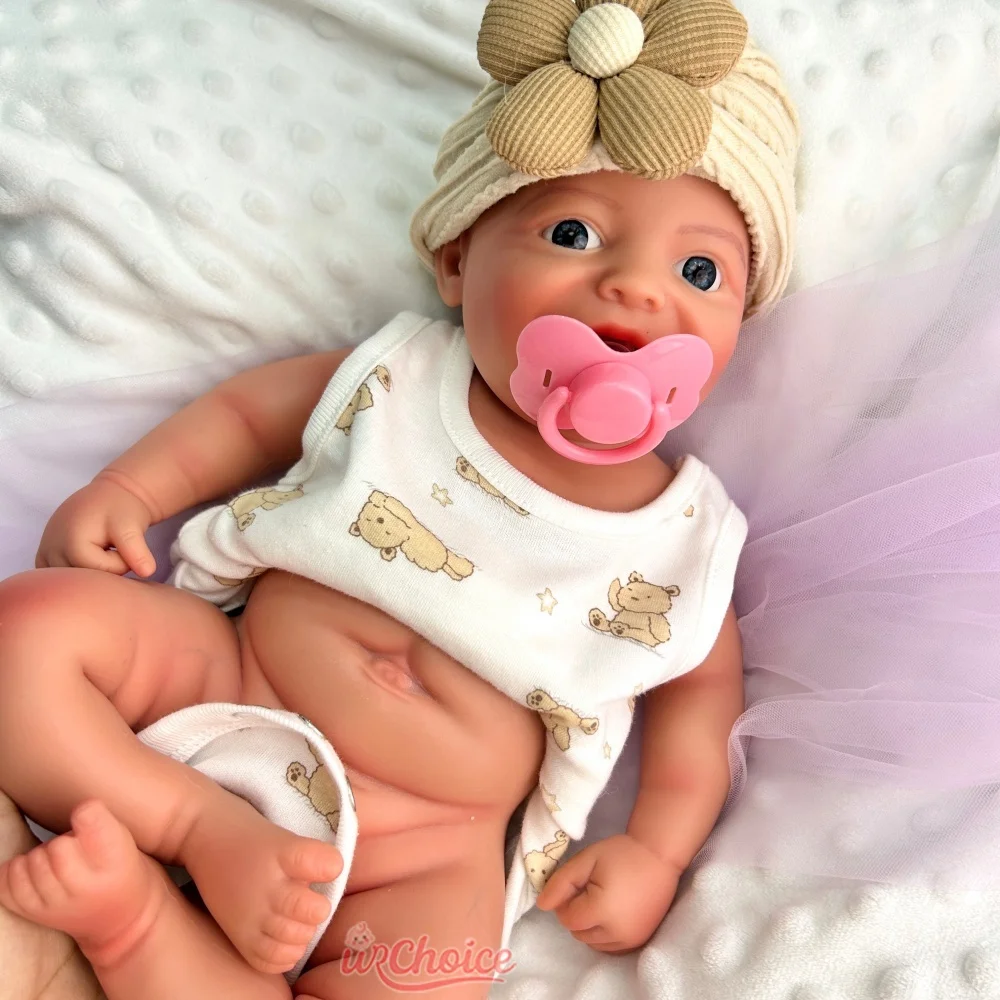 42cm Realistic Appearance Silicone Reborn Baby Girl Open Blue Eyes 3D Skin Weighted Newborn Doll for Anxiety Relief Gift