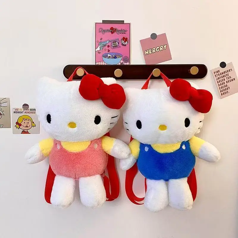 Mochila de felpa Kawaii Hello Kitty Sanrio, bolsa de almacenamiento de viaje con figura de dibujos animados, cartera, bolso de maquillaje para niñas, regalo de cumpleaños para niños