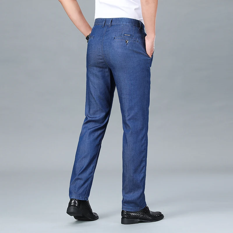 Summer Tencel Thin Jeans Men's Loose Straight High-End Quality Business Casual Formal Wear All-Matching Trousers