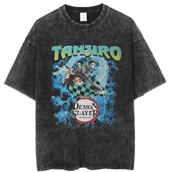 Original Demon Slayer Blade of Ghosts Washed and Used Loose T-shirt for Men and Women
