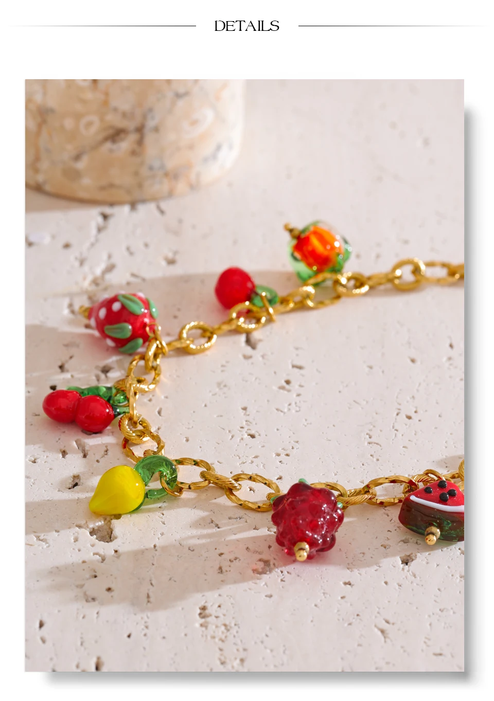 Yhpup Sweet Spring Summer Colored Glaze Fruit Charm Anhänger-Halskette, goldfarben, Edelstahl, trendiger Schmuck – Detail 14