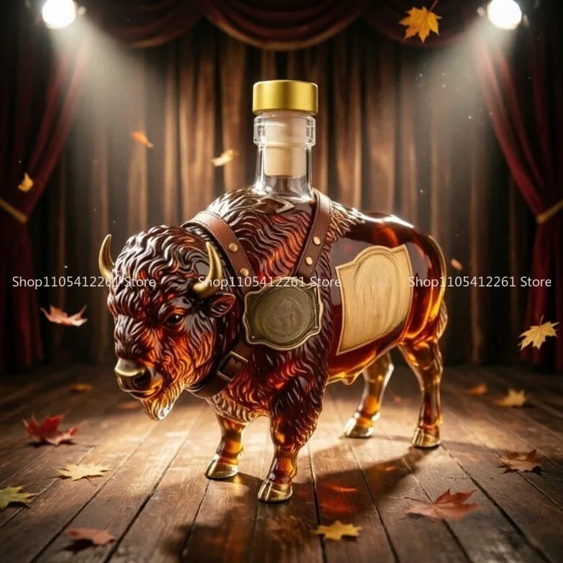 3D Hand Painted Bull Shaped Glass Decanter, Animal Sculpture Liquor Bottle, Creative Whiskey Brandy Wine Bottle, Home Bar Decor