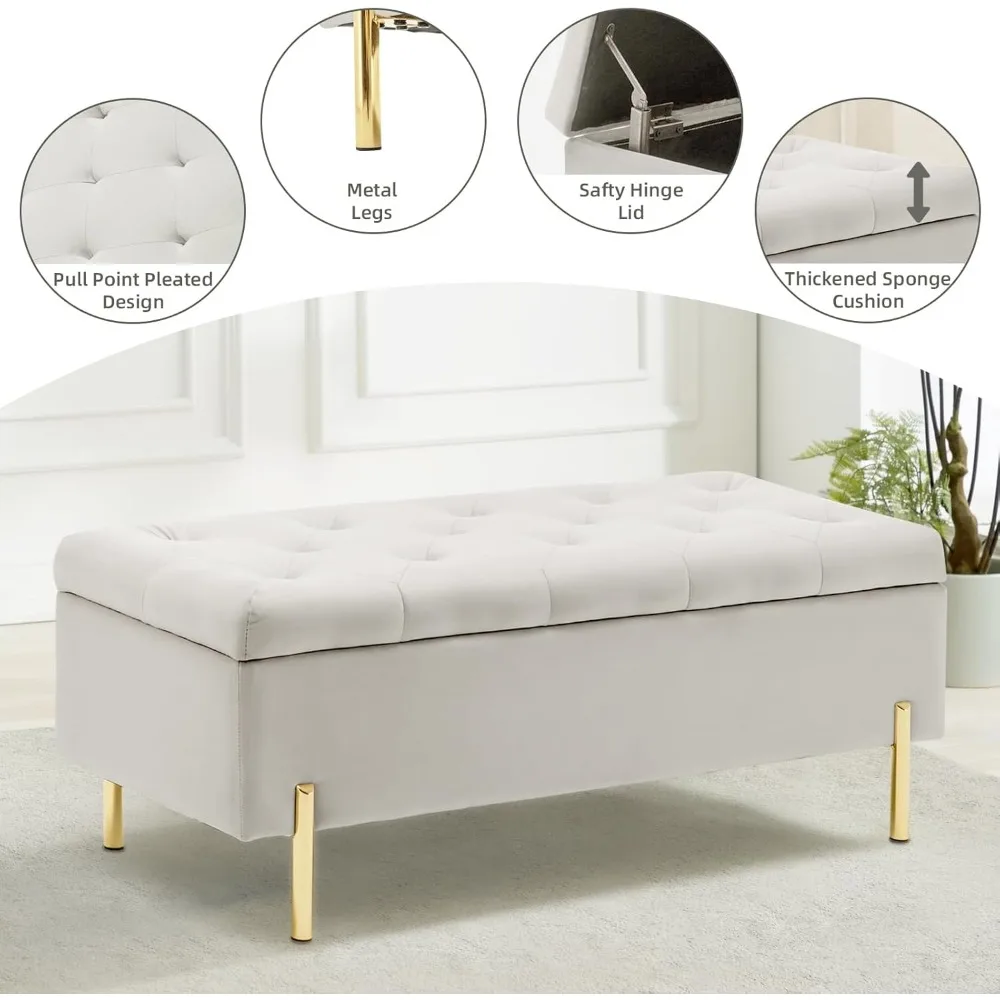 45,6-дюймовая бархатная скамья для хранения вещей, мягкая тафтинговая скамья-кровать с местом для хранения вещей, скамья на прикроватной тумбочке с мягкой крышкой, для кровати