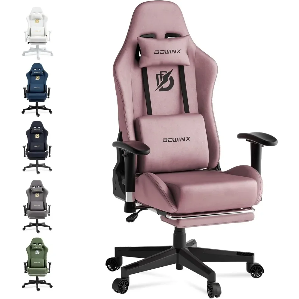 

Gaming Chair with Massage Lumbar Support, Suede Fabric Ergonomic Computer Chair with Footrest for Adults, High Back Reclining