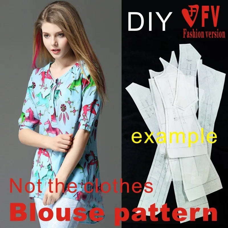 Mid-length round neck mid-sleeve casual women's shirt small shirt pattern 1:1 garment sewing design drawing BCY-26