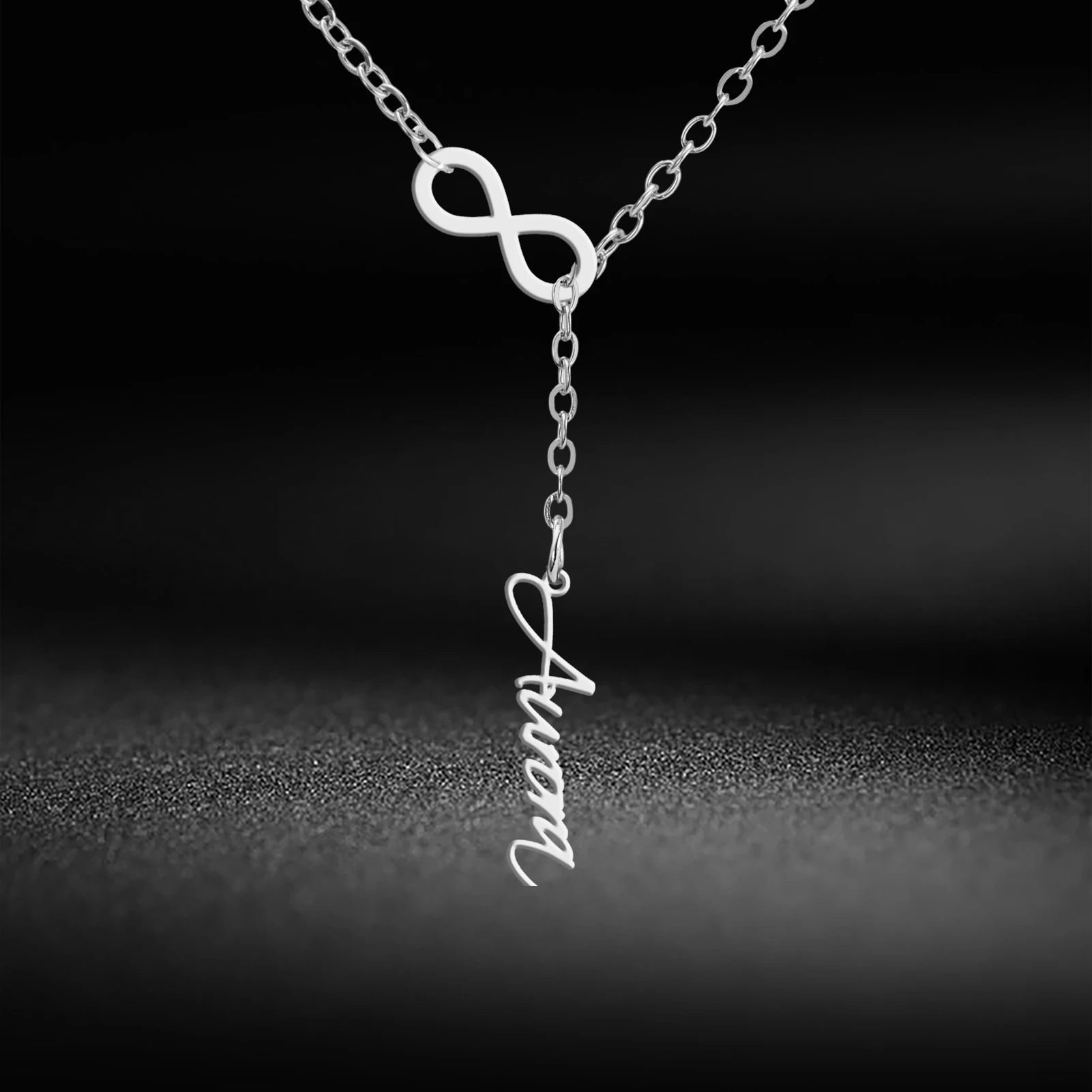 

Custom Vertical Name Infinite Symbol Pendant Necklace Stainless Steel Fashion Charm Jewelry for Women Gift