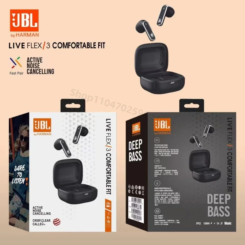 Écouteurs sans fil JBL Live Flex3 TWS, écouteurs Bluetooth stéréo HiFi, écouteurs intra-auriculaires étanches pour téléphones Pad, sport d'entraînement