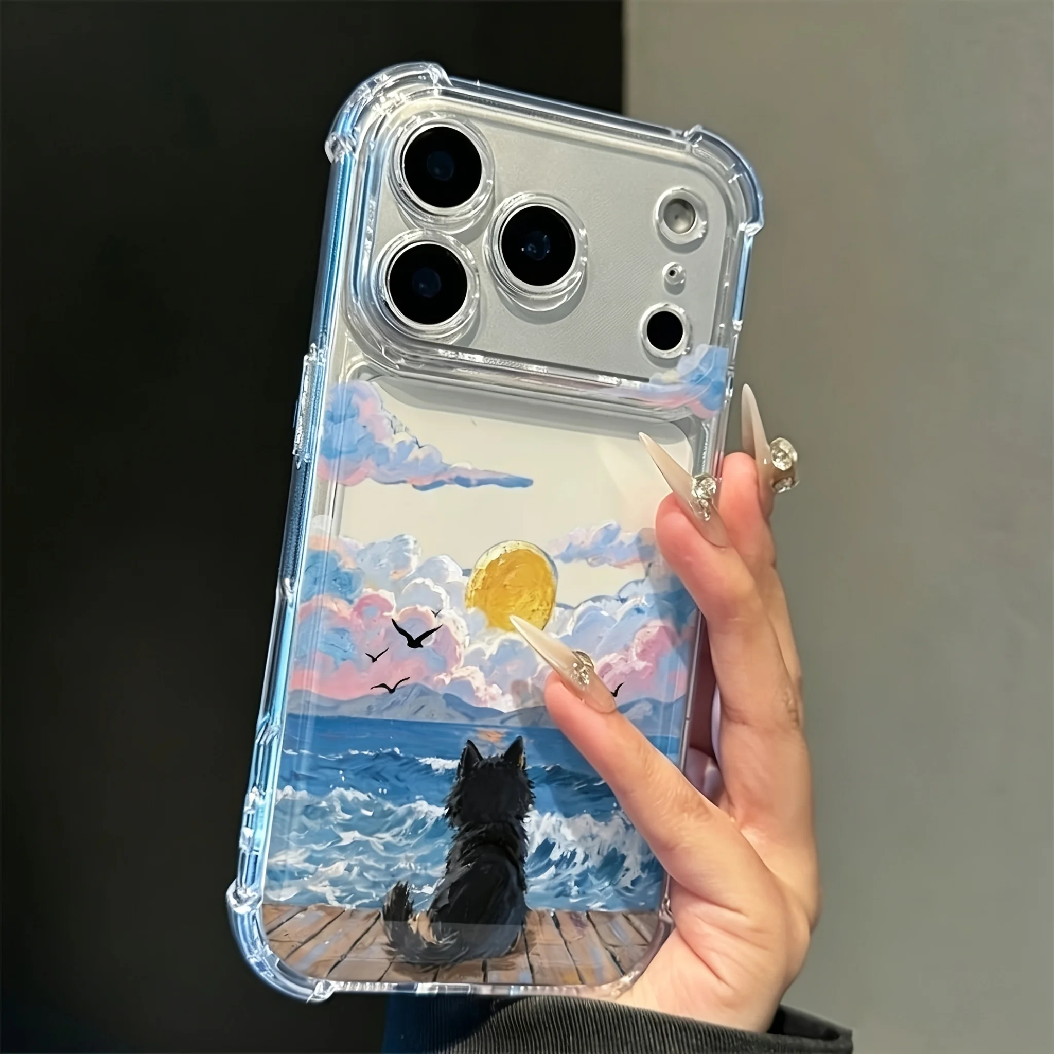 Shockproof Coast Catoon Colorul Cloud sun cat Phone Case For iPhone 16 17 Pro Max 13 12 15 14 Pro Max 11 Hard Protection Cover