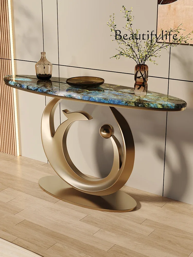 

Modern light luxury rock slab against the wall End view table Aisle corridor storage Designer model Fashion new model