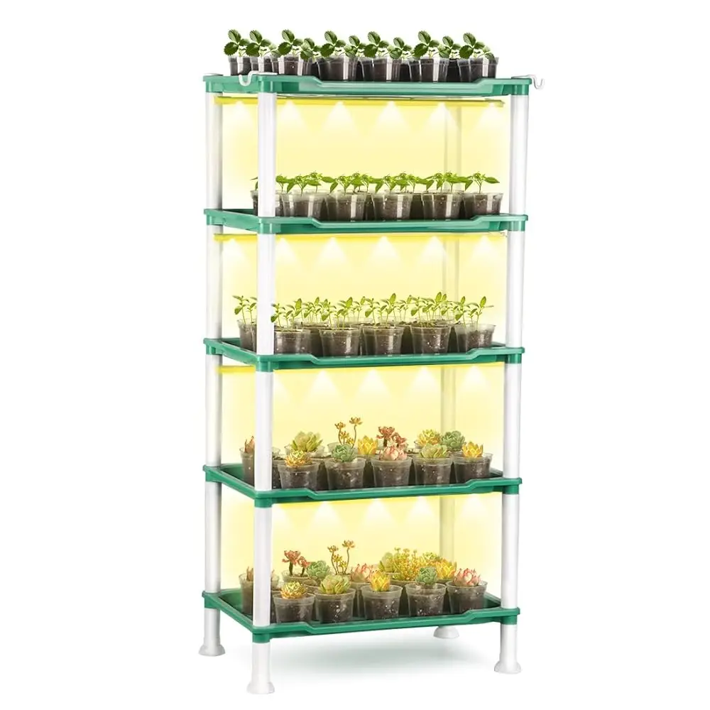 

Tabletop 5-Tier Plant Stand With 4 Led Grow Lights & 90 2.5 H Clear Nursery Seedling Pots – Vertical Shelving Unit For Indoor