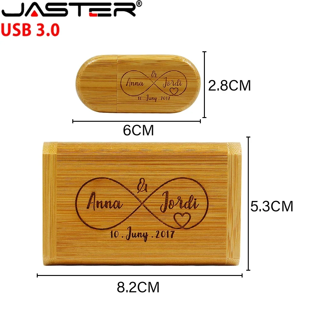 JASTER 50PCS/LOT High Speed USB Flash Drive 3.0 Wooden Bamboo Pendrive 4GB 16GB 32GB 64GB 128GB Pen Drive Wedding Gift Free LOGO