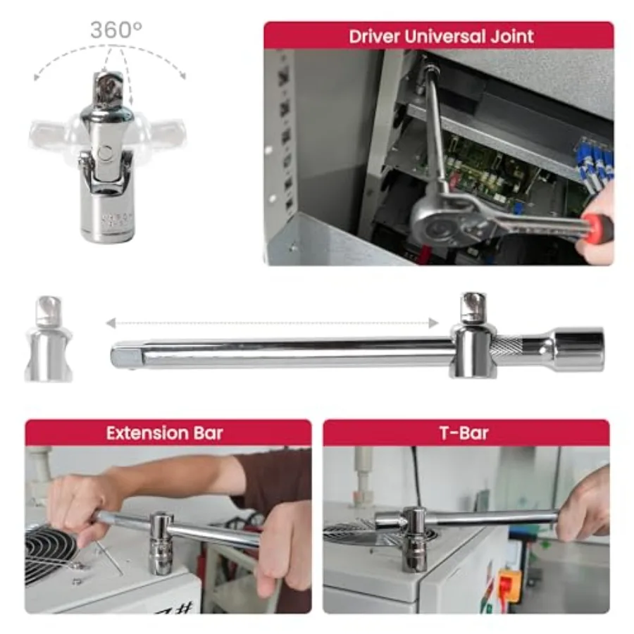 Mechanics Tool Set Metric 95PCS 1/2 1/4 Drive Impact Socket Set with Ratchet Handle Deep Shallow Sockets Universal Joint Automo