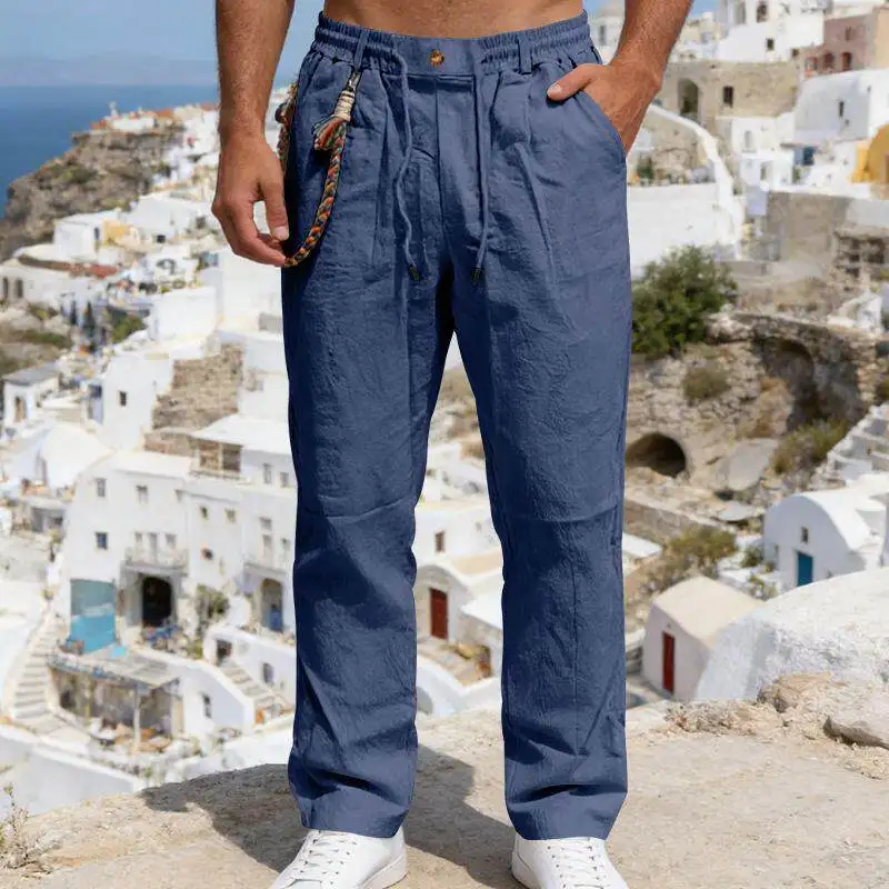 

Классические мужские льняные спортивные повседневные брюки: дышащие, приятные к телу, разноцветные, весенне-летние, универсальные, с высокой талией, прямого кроя