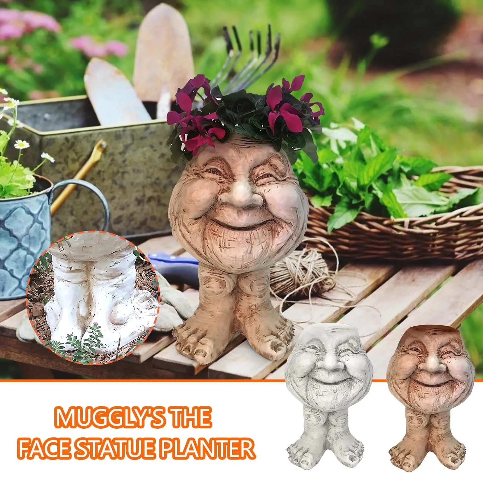 2Pcs Homestyles Antique White Grumpy & Granny The Muggly Face Statue Planter