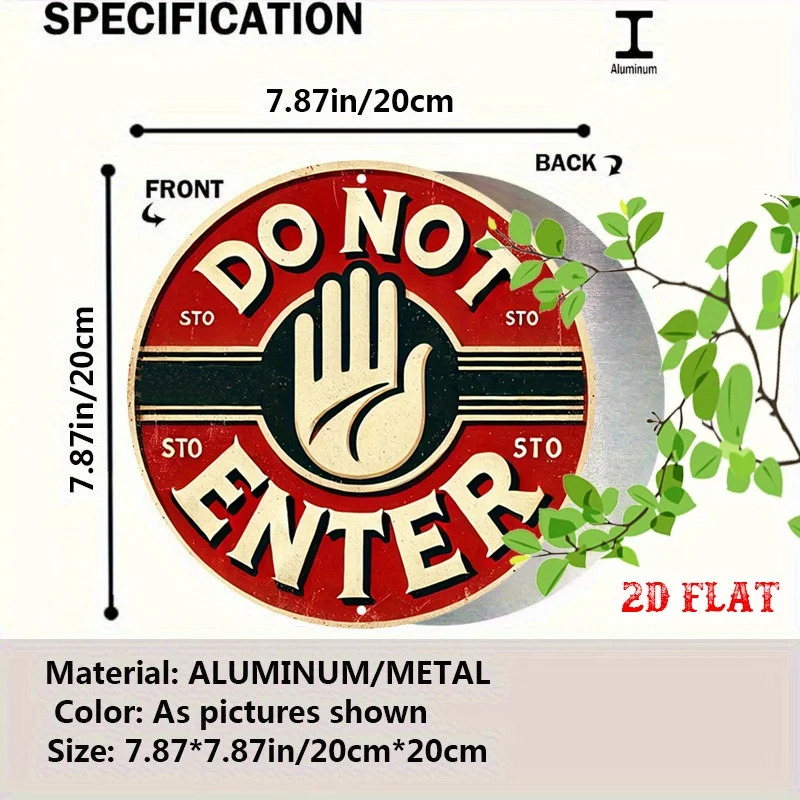Round Red Hand Stop Do Not Enter Vintage Round Metal Sign 20x20cm 2D Flat Front Gate Yard Fence Wall Decor Gift