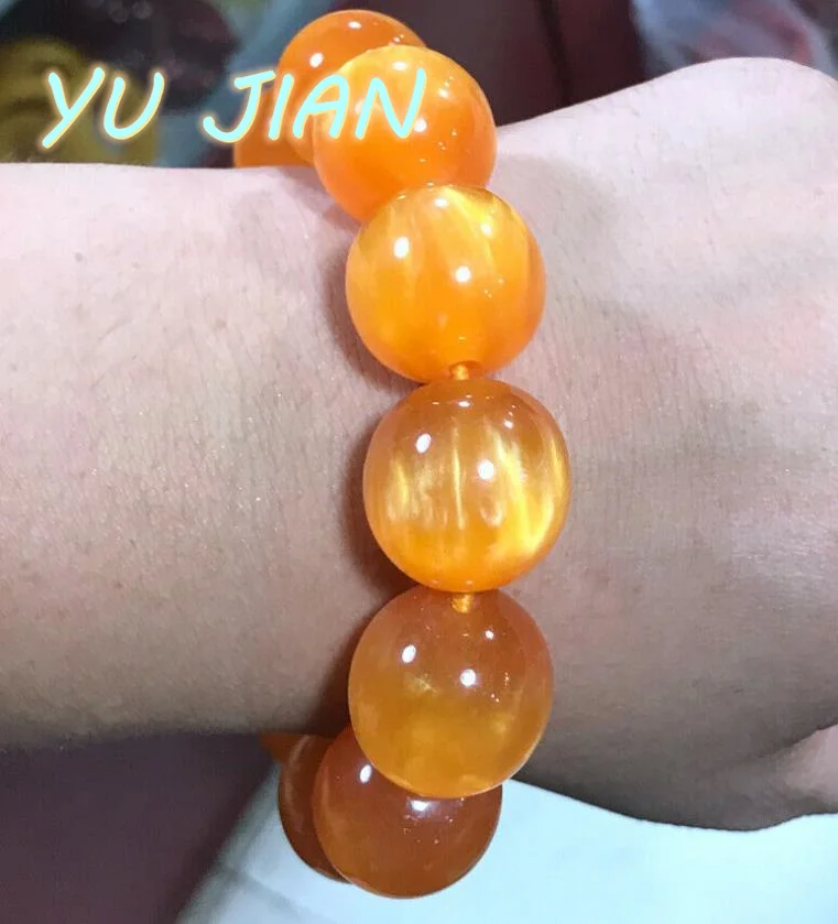 

Charm Jewelry Natural Yellow Ball Bead Bracelet Ladies Mens Hand Carved Bangle Fashion Accessories 20mm