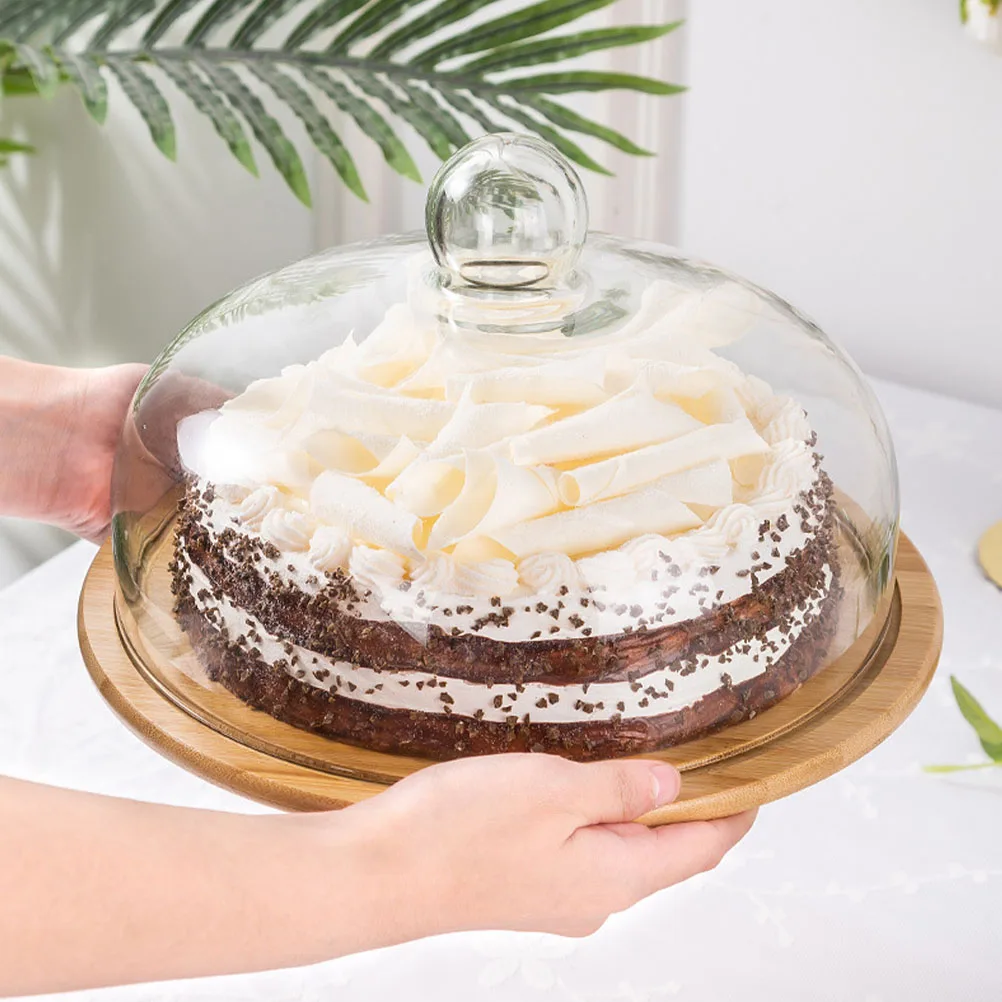 

1 set Cake Glass Cover Display Plate Wooden Tray Stand Premium Food Holder for Party Buffet Dessert Showcase Banquet Supplies