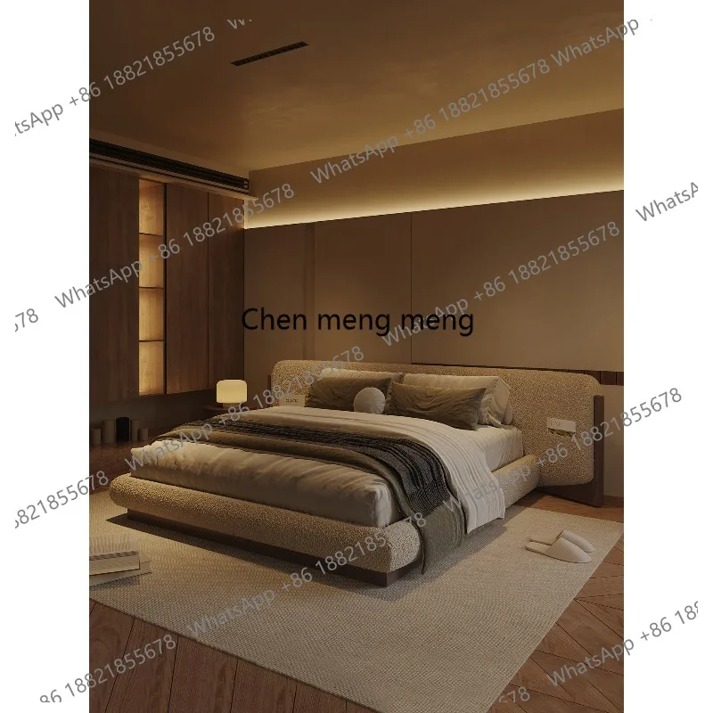 Medieval style master bedroom bed high-end atmospheric wide-screen bed creative storage simple modern fabric