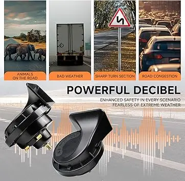 

Snail Electric Horn 12V Electric Air Horn Kit for Truck, Car, SUV, Motorcycle, Boat - Black Horn with Wire Harness