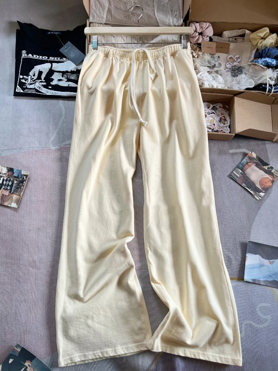 Botergeel Tankbroek 2-delige set Dames Plooien V-hals Slanke crop top met trekkoord Rechte joggingbroek Leuke katoenen thuissets