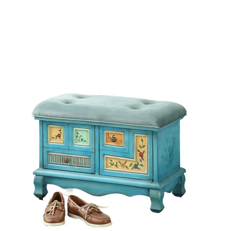 Solid wood enters the door to change shoes, stool shoe cabinet wears sofa, bedroom bedside stool storage