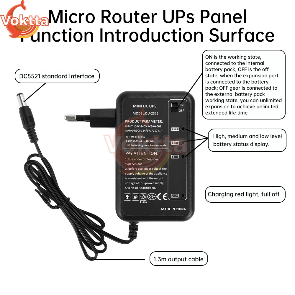 AC 100-240V to DC 5V 9V 12V Router Optical Cat Camera Available Small DC UPS Lithium Power 5000Mah UPS Backup Power Adapter