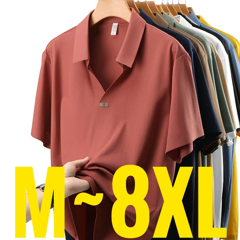 Übergrößes Herren-Poloshirt aus Eisseide mit Kurzarm und Kragen, Sommer-T-Shirt, Dünnes, Kühles, Großes Business-Casual-Golf-Shirt, Tee-Oberteil
